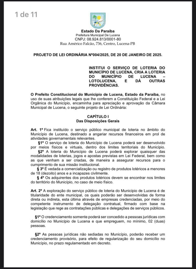 Assim Como O Estado Tem A Lotep, Lucena Deverá Ganhar A Lotolucena